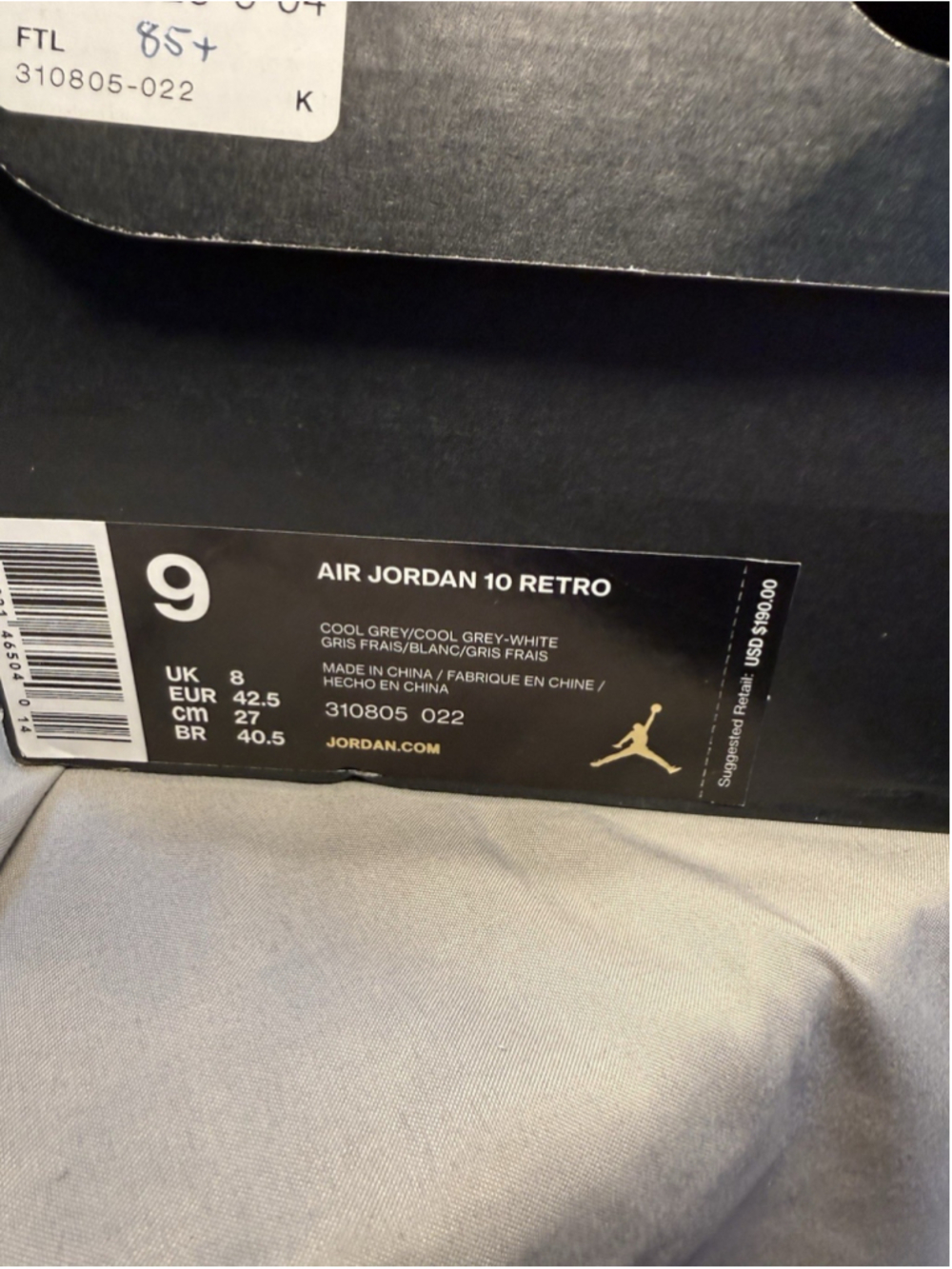 Air Jordan 10 Cool Grey Retro Sneakers 2017 310805-022 Mens Size 9 - Picture 8 of 10
